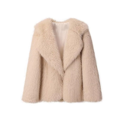 Winter Faux Fox Fur Coat for Women Thick Warm Long Sleeve Jacket
