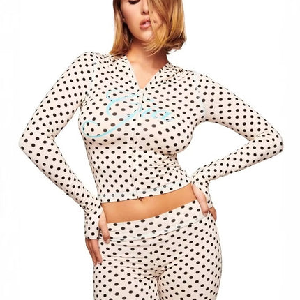 2025 Women’s Dot Print Two-Piece Long Sleeve Open Collar Casual Outfit