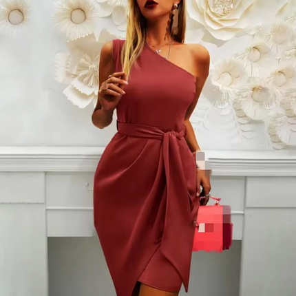 Elegant One Shoulder Sleeveless Summer Dress for Women