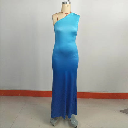 Women’s Summer One-Shoulder Gradient Dress Backless Halter Style