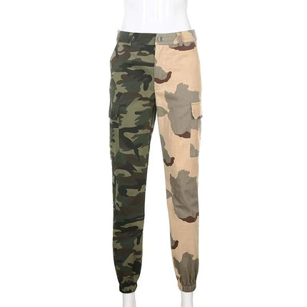 Women’s Street Style Cargo Overalls Camouflage Contrast Pants S–3XL