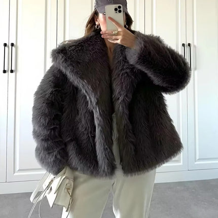 Winter Warm Faux Fur Coat for Women | Elegant Long Sleeve Streetwear
