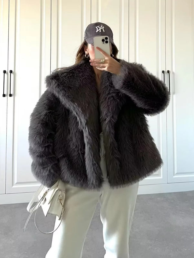 Winter Warm Faux Fur Coat for Women | Elegant Long Sleeve Streetwear