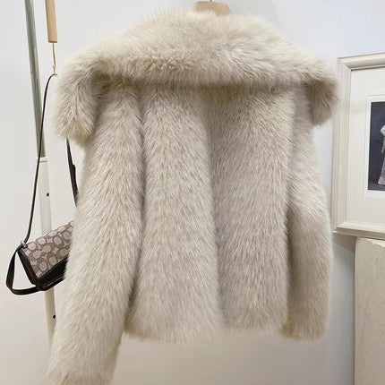 Luxury Plus Size Crop Fur Jacket for Women Winter Warm Windproof Coat