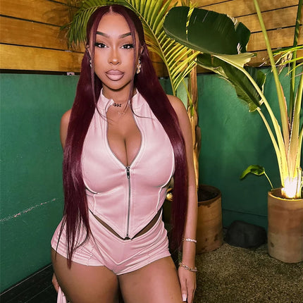 Women’s Summer Sleeveless V-Neck Zipper Top & High Waist Shorts Set 2025