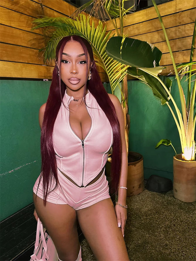 Women’s Summer Sleeveless V-Neck Zipper Top & High Waist Shorts Set 2025