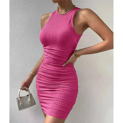 Women’s Sleeveless Slim Fit Wrap Dress with Crocheted Waist Elegant Style
