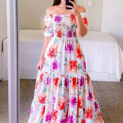 Women’s Off-Shoulder Floral Tube Summer Dress with Butterfly Print