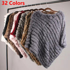 Real Rabbit Fur Knitted Poncho Vest Shawl Cape for Women