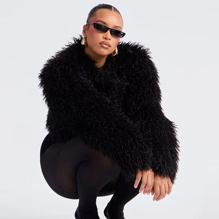 Europe Cross-Border Women's Autumn Sexy Fluffy Long Sleeve Cardigan Coat Top