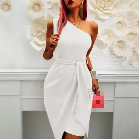 Elegant One Shoulder Sleeveless Summer Dress for Women