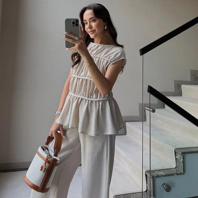 Plus Size Women’s Summer Two Piece Set Sleeveless Top Wide Leg Pants