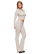2025 Women’s Dot Print Two-Piece Long Sleeve Open Collar Casual Outfit