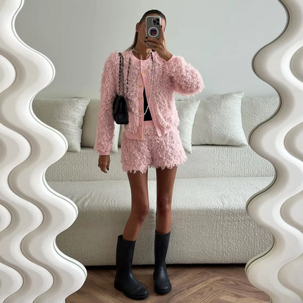 Autumn Tassel Long Sleeve Top & Shorts Set | Casual Street Style Outfit