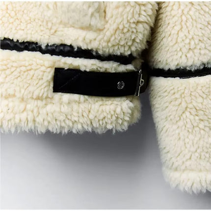 Women Faux Fur Biker Jacket Thick Warm Vintage Long Sleeve Winter Coat