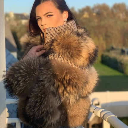 Women’s Genuine Raccoon Fur Jacket | Striped Winter Fur Coat