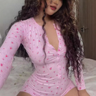 Floral Buttoned Knit Jumpsuit for Women | Casual Slim Fit Long Sleeve