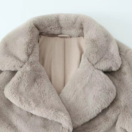 Women’s Faux Fur Coat Warm Lapel Jacket Soft Chic Winter Outerwear Long