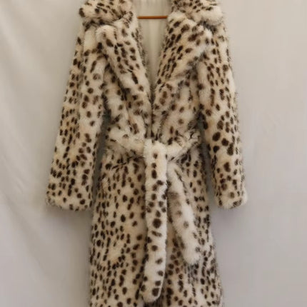 Luxury Long Leopard Mink Faux Fur Coat for Women Plus Size Winter Warm