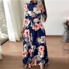 Autumn Winter Printed Long Dress for Women with Waist Tie Casual Fit