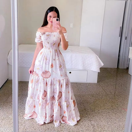 Women’s Off-Shoulder Floral Tube Summer Dress with Butterfly Print