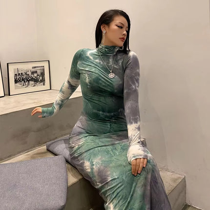 Autumn High Neck Long Sleeve Slim Fit Bodycon Dress for Women