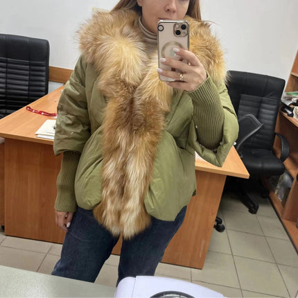 White Duck Down Winter Jacket Women with Real Fox Fur Collar Luxury Coat