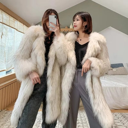 Women’s Long Faux Fur Winter Coat Warm Windproof Plus Size Jacket