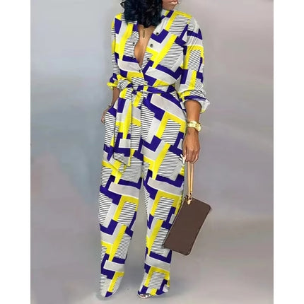 Plus Size Women Casual Wide Leg Jumpsuit Digital Print Loose Fit