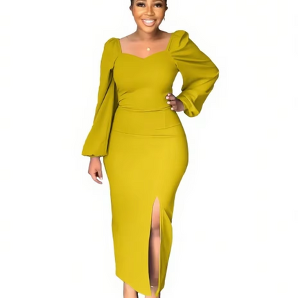 Elegant Solid Color Long Sleeve Backless Slit Maxi Dress for Women