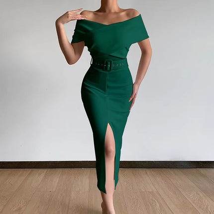 Elegant Solid Color Slit Dress for Women Spring Style