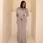 Elegant European American Women's Long Sleeve Slim Backless Floor-Length Dress