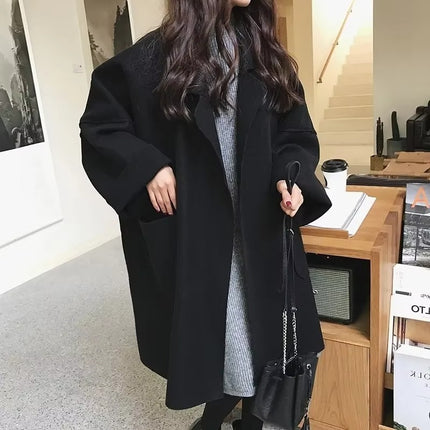 Women’s Elegant Wool Trench Coat Winter Vintage Long Windbreaker Jacket
