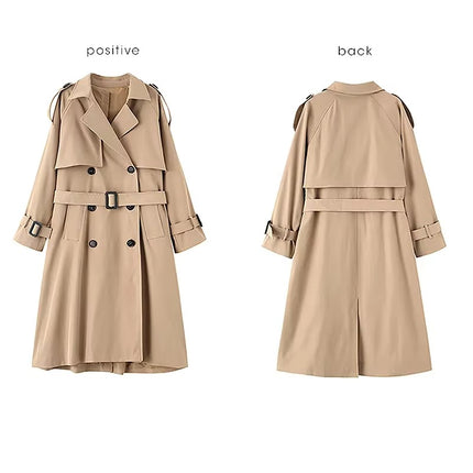 Women’s Double Breasted Long Trench Coat with Belt Winter Windbreaker