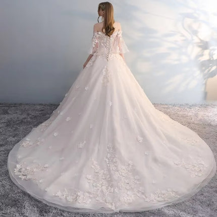 2025 Modest Off Shoulder Lace Wedding Dress Elegant Summer Bridal Gown