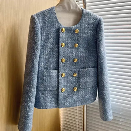 Luxury Tweed Short Jacket for Women French Double Breasted Winter Coat
