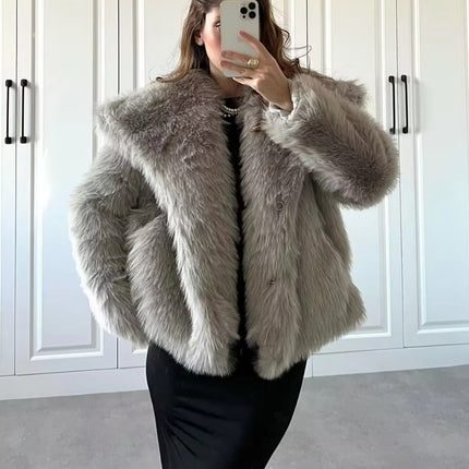 Winter Warm Faux Fur Coat for Women | Elegant Long Sleeve Streetwear