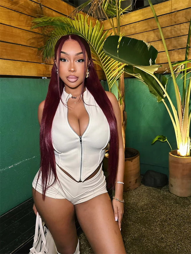 Women’s Summer Sleeveless V-Neck Zipper Top & High Waist Shorts Set 2025