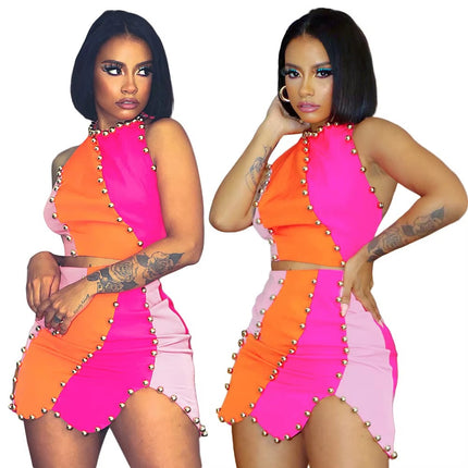 Women’s Sleeveless Crop Top & High-Waist Skirt Two-Piece Set