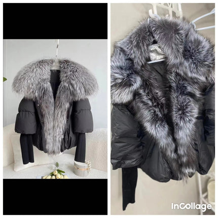 White Duck Down Winter Jacket Women with Real Fox Fur Collar Luxury Coat