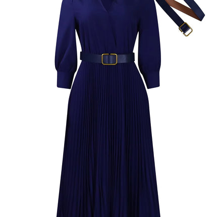 Women’s High Waist V Neck Long Dress Solid Color Spring Plus Size