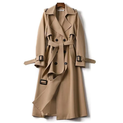 Women Long Trench Coat Fall Winter Mid Length Plus Size Overcoat