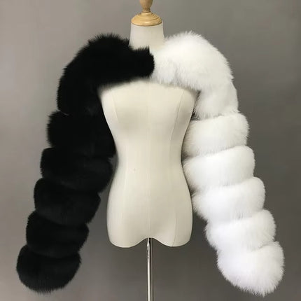 Faux Fur Sleeve Cropped Jacket for Women | Long Sleeve Winter Party Coat