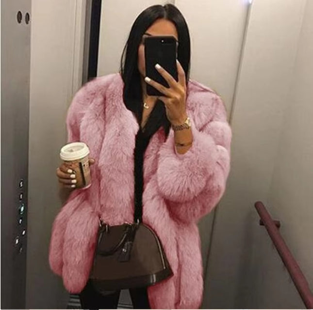 Women’s Winter Faux Fur Coat Warm Thick Fluffy Raccoon Style Jacket