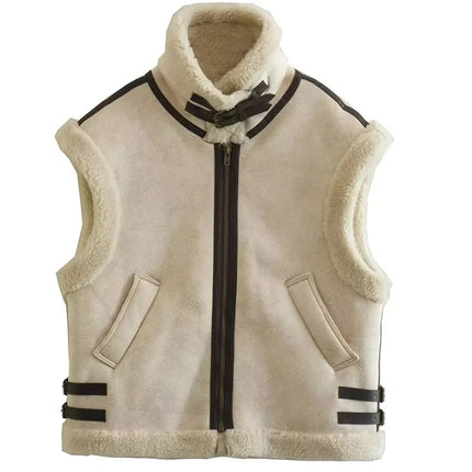 Women’s Faux Fur Lapel Vest Coat Two-Tone Casual Winter Fashion 2025