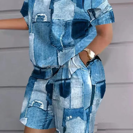 Women Summer Two Piece Short Set Letter Print Crop Top and Shorts Outfit