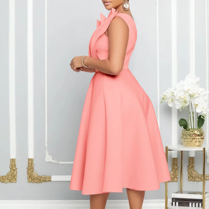 Summer Empire Waist Midi Dress for Women Plus Size Slash Neck Pleated