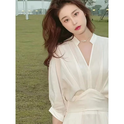 Elegant White A-Line V-Neck Maxi Dress for Women Summer Style