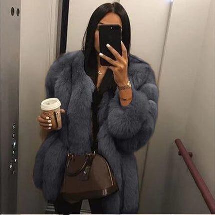 Women’s Winter Faux Fur Coat Warm Thick Fluffy Raccoon Style Jacket