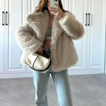 Winter Warm Faux Fur Coat for Women | Elegant Long Sleeve Streetwear